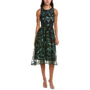 Tahari Asl Womens  Printed Midi Dress, Black